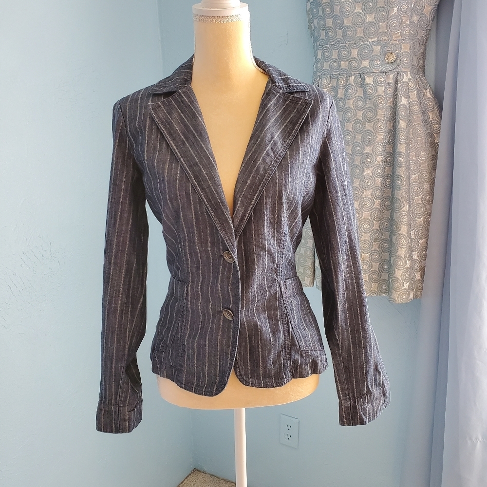 Anthro Level 99 striped denim blazer/jacket B72